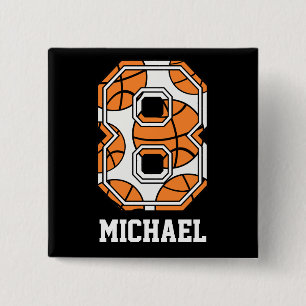 Badge Carré 5 Cm Basket-ball personnalisé numéro 8