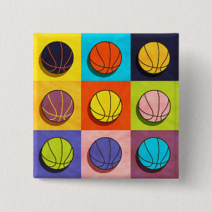 Badge Carré 5 Cm Basket-ball Pop Art