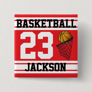 Badge Carré 5 Cm Basketball Red & White Strips Texte do-it-yourse
