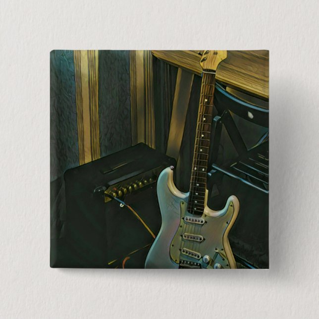 Badge Carré 5 Cm basse acoustique guitare électrique cadeau (Devant)