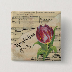 Badge Carré 5 Cm Basse droite élégante Tulipe Vintage feuille musiq