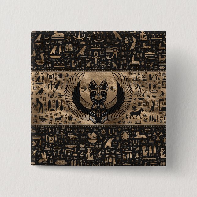 Badge Carré 5 Cm Bastet, déesse égyptienne des chats (Devant)