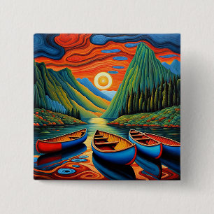 Badge Carré 5 Cm Bateau dans le fjord 9
