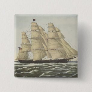 Badge Carré 5 Cm Bateau de tondeuse, nuage volant