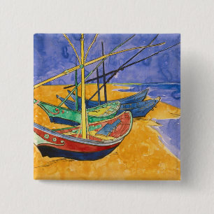 Badge Carré 5 Cm Bateaux de pêche de Vincent van Gogh   sur la