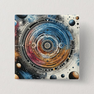 Badge Carré 5 Cm Batik futuriste Art cosmique - Design spatial