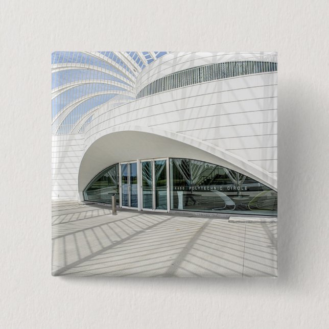 Badge Carré 5 Cm Bâtiment blanc futuriste moderne (Devant)