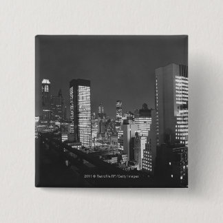 Badge Carré 5 Cm Bâtiments de ville la nuit B&W, vue élevée