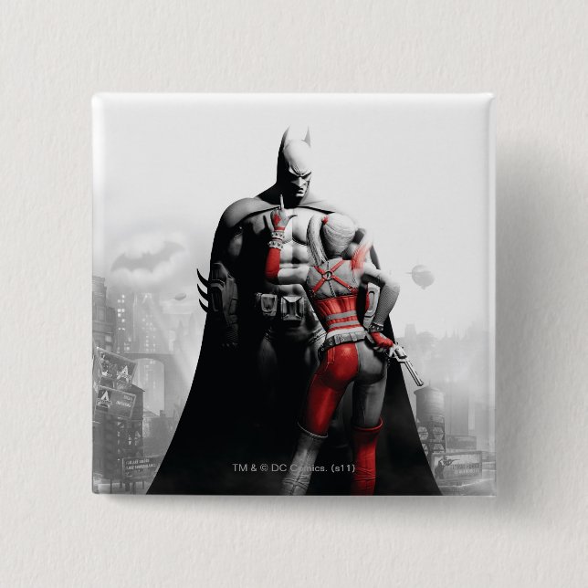 Badge Carré 5 Cm Batman et Harley (Devant)