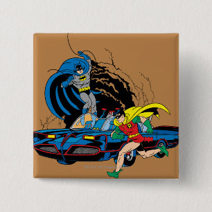 Badge Carré 5 Cm Batman Et Robin Dans Batcave