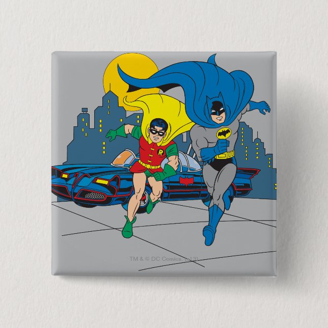 Badge Carré 5 Cm Batman Et Robin En Course (Devant)