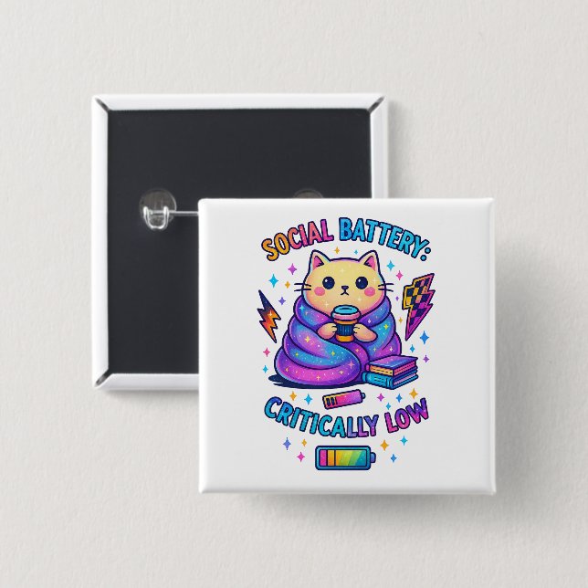 Badge Carré 5 Cm Batterie sociale Critique... (Devant & derrière)