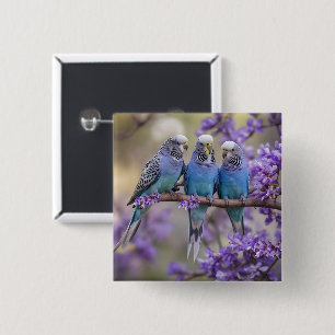 Badge Carré 5 Cm Bavardage au sommet de l'arbre : Perruches bleues 