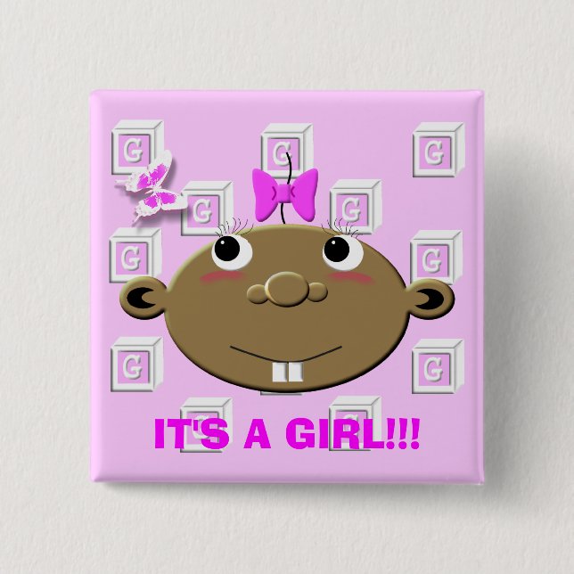 Badge Carré 5 Cm BBGBLOCKS, C'est UNE FILLE ! ! ! (Devant)