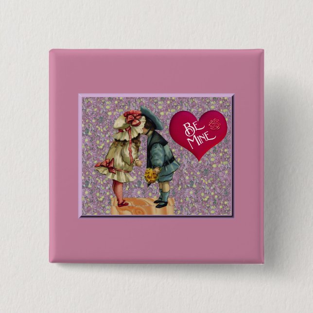 Badge Carré 5 Cm "Be Mine" Sweet Nostalgale Valentine (Devant)