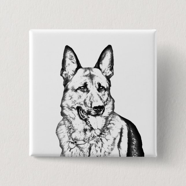 Badge Carré 5 Cm Beau Bouton à épingle - berger allemand (Devant)