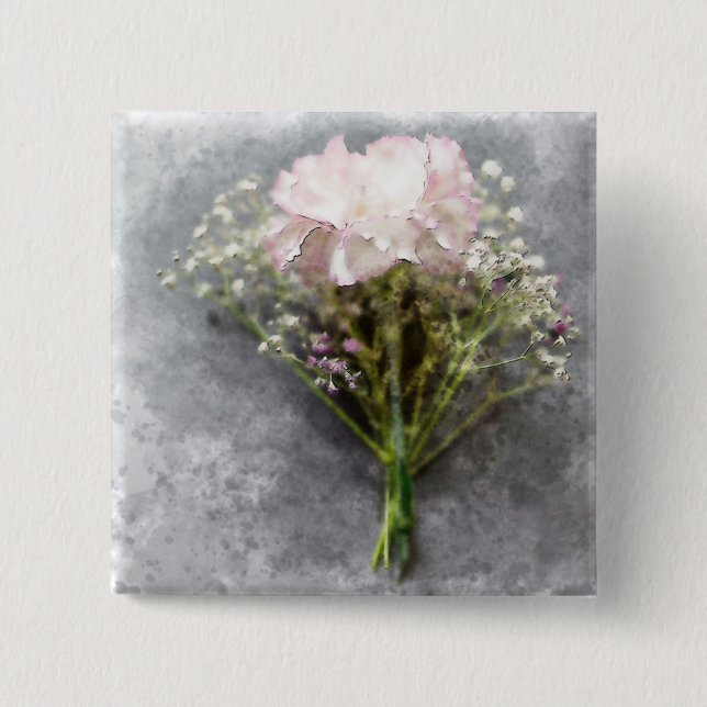 Badge Carré 5 Cm Beau bouton épingle - Chrysanthème rose (Devant)