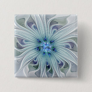 Badge Carré 5 Cm Beauté florale Abstrait Moderne Fleur Pastel Bleu
