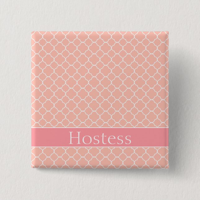 Badge Carré 5 Cm Beaux rose et blanc d'hôtesse (Devant)