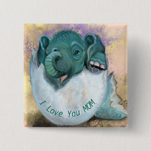 Badge Carré 5 Cm Bébé éléphant dans le bouton Oeuf - Je t'aime MOM