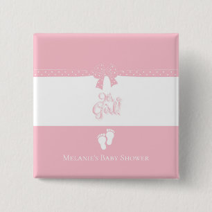 Badge Carré 5 Cm Bébé Fille Rose Bows & Little Feet Custom