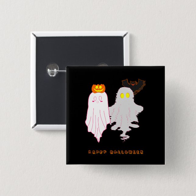 Badge Carré 5 Cm Bébés fantômes mignons bouton Halloween (Devant & derrière)