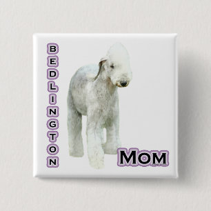 Badge Carré 5 Cm Bedlington Terrier Maman 4 - Bouton