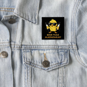 Badge Carré 5 Cm Beer Time Madafakas Drôle Mème Duck Goose Retro