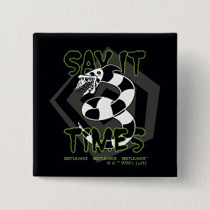 Badge Carré 5 Cm Beetlejus   Dites-Le 3 Fois