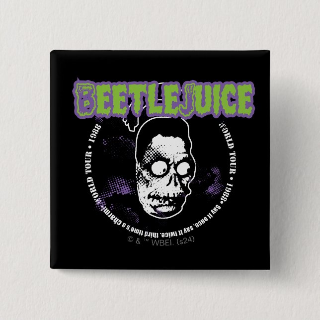 Badge Carré 5 Cm Beetlejus | Harry le Hunter Tête rétrécie (Devant)