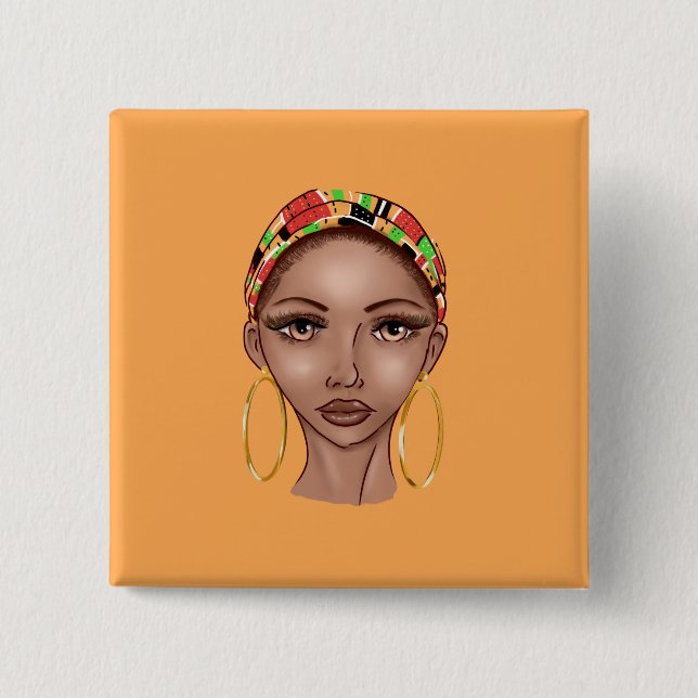 BADGE CARRÉ 5 CM BELLE FEMME NOIRE NATURELLE (Devant)