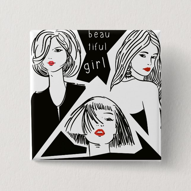 Badge Carré 5 Cm belle fille (Devant)