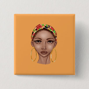 BADGE CARRÉ 5 CM BELLE FILLE NOIRE NATURELLE NATURELLE 