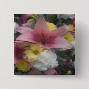 Badge Carré 5 Cm Belle Lys rose Bouton