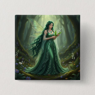 Badge Carré 5 Cm Belle May Emerald Fairy