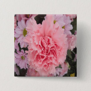Badge Carré 5 Cm Belle oeillet rose Bouton