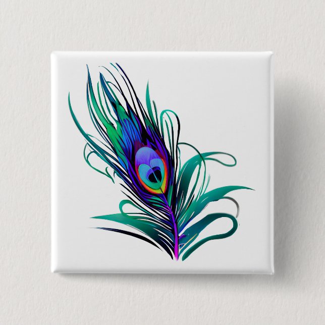 Badge Carré 5 Cm Belle plume de paon (Devant)