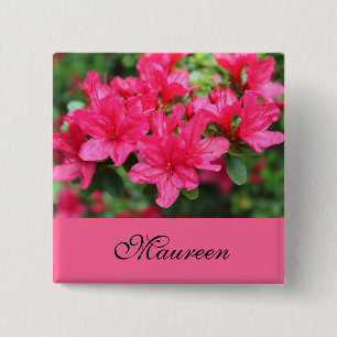 Badge Carré 5 Cm belle rose azalea fleurs nom bouton