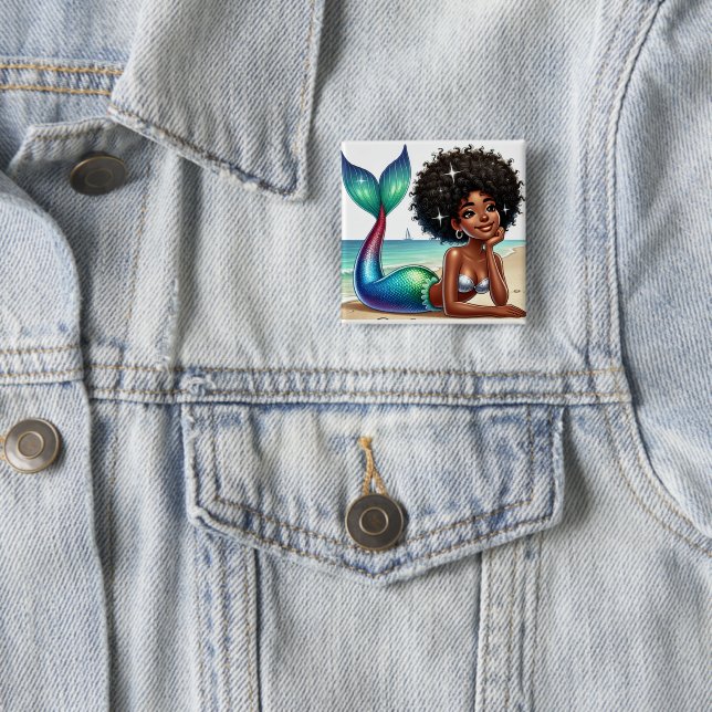 Badge Carré 5 Cm Belle Sirène (En situation)