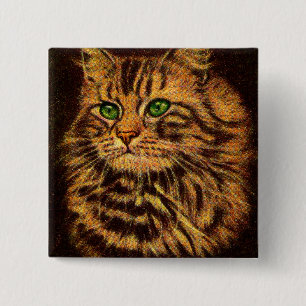 Badge Carré 5 Cm belle tabby à cheveux longs imprimé chat