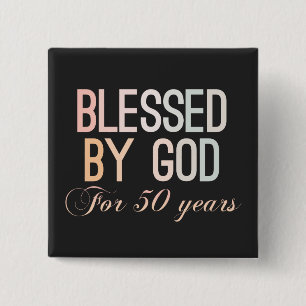 Badge Carré 5 Cm Béni par Dieu pendant 50 ans, design de 50ème anni