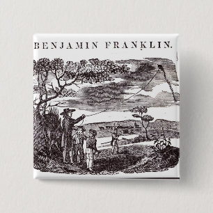 Badge Carré 5 Cm Benjamin Franklin entreprend son expérience de