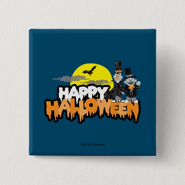 Badge Carré 5 Cm Bert et Ernie | Joyeux Halloween (Devant)