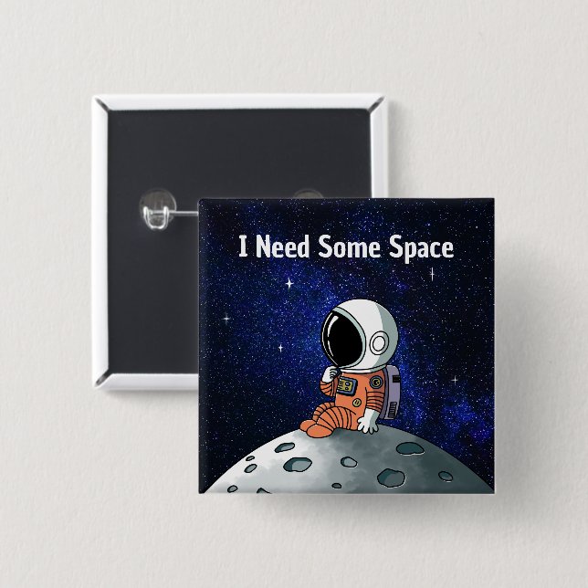 Badge Carré 5 Cm Besoin d'espace, astronaute, homme d'espace, perso (Devant & derrière)