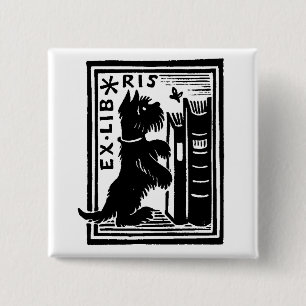Badge Carré 5 Cm Bibliothèque vintage de livre de chien