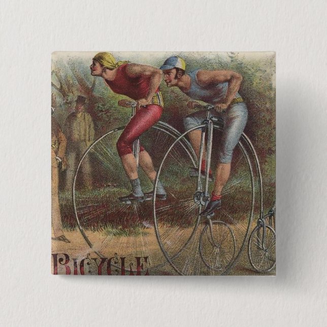Badge Carré 5 Cm Bicyclettes victoriennes haute roue (Devant)