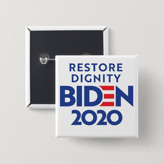 Badge Carré 5 Cm BIDEN 2020 - Restaurer la dignité (Devant & derrière)
