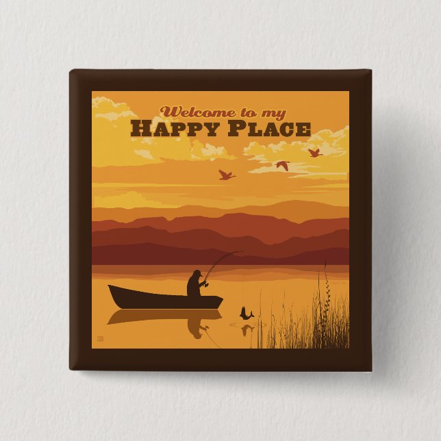 Badge Carré 5 Cm Bienvenue À Mon Happy Place (Devant)