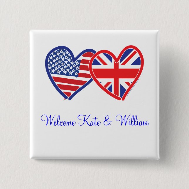 Badge Carré 5 Cm Bienvenue Kate & William/ Mariage royal (Devant)