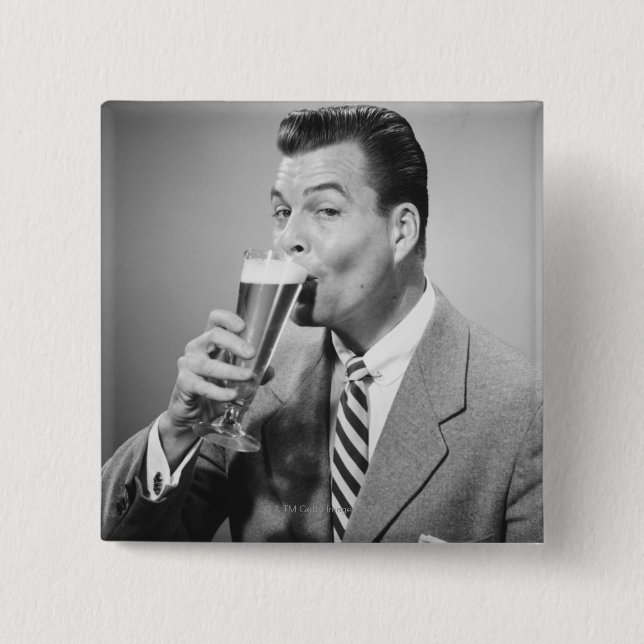Badge Carré 5 Cm Bière potable d'homme d'affaires (Devant)